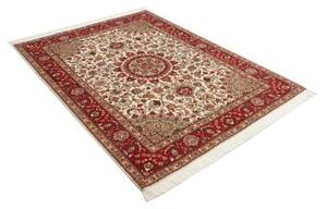 Tappeto Tabriz 50 Raj Medaglione Floreale Avorio Rosso 150x207 Cm