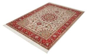 Tappeto Tabriz 50 Raj Medaglione Floreale Avorio Rosso 150x207 Cm
