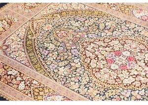 Tappeto Ghom Seta Medaglione Floreale Blu Notte Beige 101x155 Cm