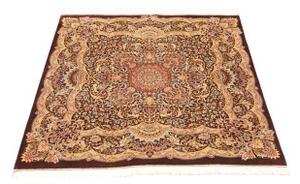 Tappeto Ghom Seta Medaglione Floreale Bordeaux Avorio Quadrato 96x108 Cm