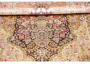 Tappeto Ghom Seta Medaglione Floreale Porpora Avorio 79x117 Cm