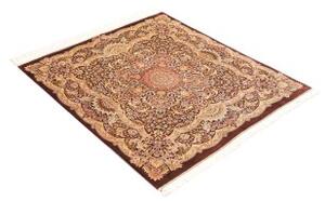 Tappeto Ghom Seta Medaglione Floreale Bordeaux Avorio Quadrato 96x108 Cm