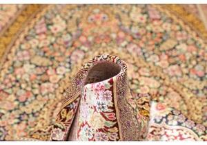 Tappeto Ghom Seta Medaglione Floreale Blu Notte Beige 101x155 Cm