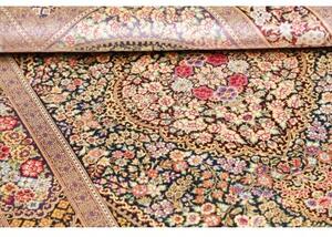 Tappeto Ghom Seta Medaglione Floreale Blu Notte Beige 101x155 Cm
