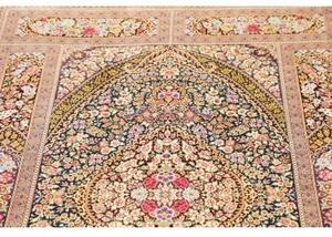 Tappeto Ghom Seta Medaglione Floreale Blu Notte Beige 101x155 Cm