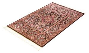 Tappeto Ghom Seta Medaglione Floreale Marrone Scuro Rosso Bordeaux 80x120 Cm