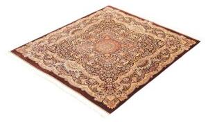 Tappeto Ghom Seta Medaglione Floreale Bordeaux Avorio Quadrato 96x108 Cm
