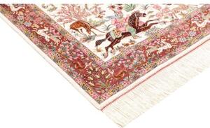 Tappeto Ghom Seta Figurativo Avorio Rosso Bordeaux 100x153 Cm