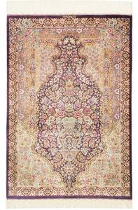 Tappeto Ghom Seta Medaglione Floreale Porpora Avorio 79x117 Cm