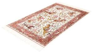 Tappeto Ghom Seta Figurativo Avorio Rosso Bordeaux 100x153 Cm