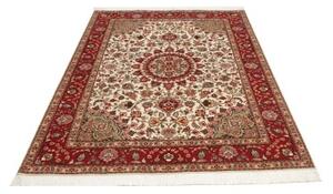 Tappeto Tabriz 50 Raj Medaglione Floreale Avorio Rosso 150x207 Cm