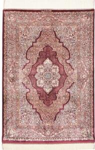 Tappeto Ghom Seta Medaglione Floreale Borgogna Avorio 100x143 Cm
