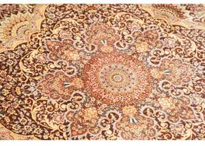 Tappeto Ghom Seta Medaglione Floreale Bordeaux Avorio Quadrato 96x108 Cm