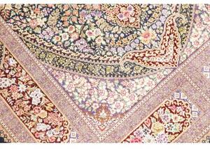Tappeto Ghom Seta Medaglione Floreale Blu Notte Beige 101x155 Cm