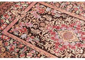 Tappeto Ghom Seta Medaglione Floreale Marrone Scuro Rosso Bordeaux 80x120 Cm