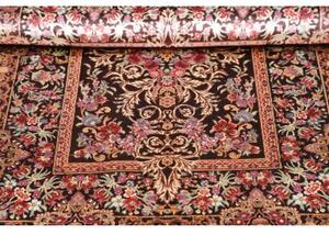 Tappeto Ghom Seta Medaglione Floreale Marrone Scuro Rosso Bordeaux 80x120 Cm