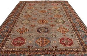 Tappeto Kazak Fine Geometrico Grigio Rosso 277x374 Cm