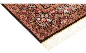 Tappeto Ghom Seta Medaglione Floreale Marrone Scuro Rosso Bordeaux 80x120 Cm