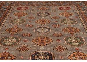 Tappeto Kazak Fine Geometrico Grigio Rosso 277x374 Cm