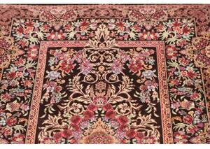 Tappeto Ghom Seta Medaglione Floreale Marrone Scuro Rosso Bordeaux 80x120 Cm