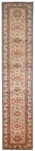Tappeto Kazak Fine Geometrico Beige Rosso Mattone Corsia 86x413 Cm