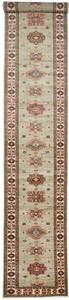 Tappeto Kazak Fine Geometrico Grigio Rosso Mattone Corsia 82x576 Cm