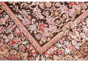 Tappeto Ghom Seta Medaglione Floreale Marrone Scuro Rosso Bordeaux 80x120 Cm