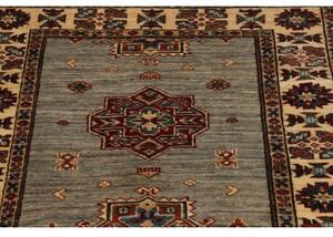 Tappeto Kazak Fine Geometrico Grigio Rosso Mattone Corsia 82x576 Cm