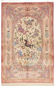 Tappeto Ghom Seta Figurativo Rosa Antico Beige 130x198 Cm