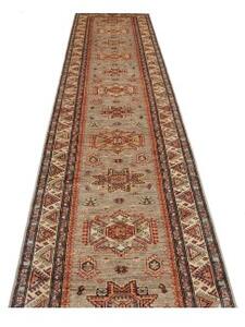 Tappeto Kazak Fine Geometrico Grigio Rosso Corsia 75x597 Cm