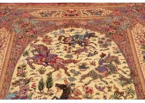 Tappeto Ghom Seta Figurativo Rosa Antico Beige 130x198 Cm