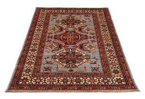 Tappeto Kazak Fine Stilizzato Celeste Rosso Mattone 124x174 Cm