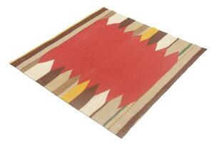 Tappeto Kilim Moderno Geometrico Rosso Beige 100x103 Cm