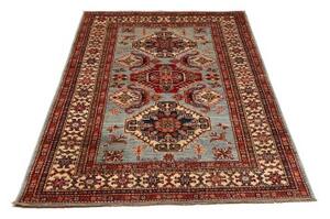Tappeto Kazak Fine Stilizzato Azzurro Rosso Mattone 125x181 Cm