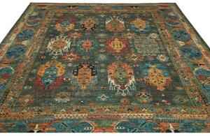 Tappeto Floralia Stilizzato Blu Petrolio Ocra 253x295 Cm