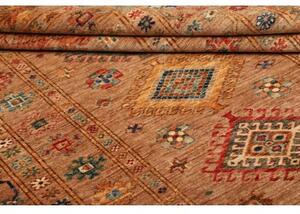 Tappeto Kazak Fine Geometrico Marrone Ruggine Blu Avio 147x205 Cm