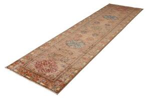 Tappeto Kazak Fine Geometrico Rosa Antico Blu Petrolio Corsia 82x300 Cm