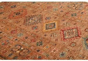 Tappeto Kazak Fine Geometrico Marrone Ruggine Blu Avio 147x205 Cm