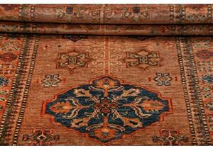 Tappeto Kazak Fine Geometrico Rosa Antico Blu Petrolio Corsia 82x300 Cm