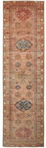 Tappeto Kazak Fine Geometrico Rosa Antico Blu Petrolio Corsia 82x300 Cm