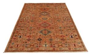 Tappeto Kazak Fine Geometrico Marrone Ruggine Blu Avio 147x205 Cm