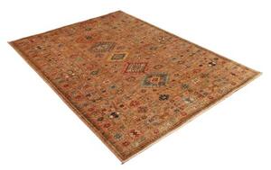 Tappeto Kazak Fine Geometrico Marrone Ruggine Blu Avio 147x205 Cm
