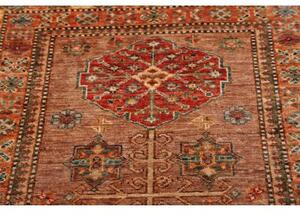 Tappeto Kazak Fine Geometrico Rosa Antico Blu Petrolio Corsia 82x300 Cm