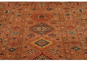 Tappeto Kazak Fine Geometrico Marrone Ruggine Blu Avio 147x205 Cm