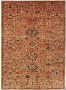 Tappeto Kazak Fine Geometrico Marrone Ruggine Blu Avio 147x205 Cm