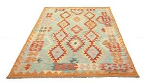 Tappeto Kilim Geometrico Celeste Arancione 147x195 Cm