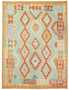 Tappeto Kilim Geometrico Celeste Arancione 147x195 Cm