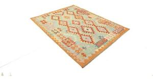 Tappeto Kilim Geometrico Celeste Arancione 147x195 Cm