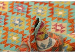 Tappeto Kilim Geometrico Turchese Arancione 156x198 Cm