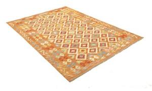 Tappeto Kilim Geometrico Arancione Avorio 148x199 Cm